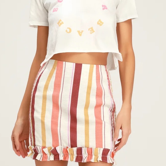 Lulus - Clara Lynn Pink Striped Ruffle Mini Skirt - Picture 4 of 7